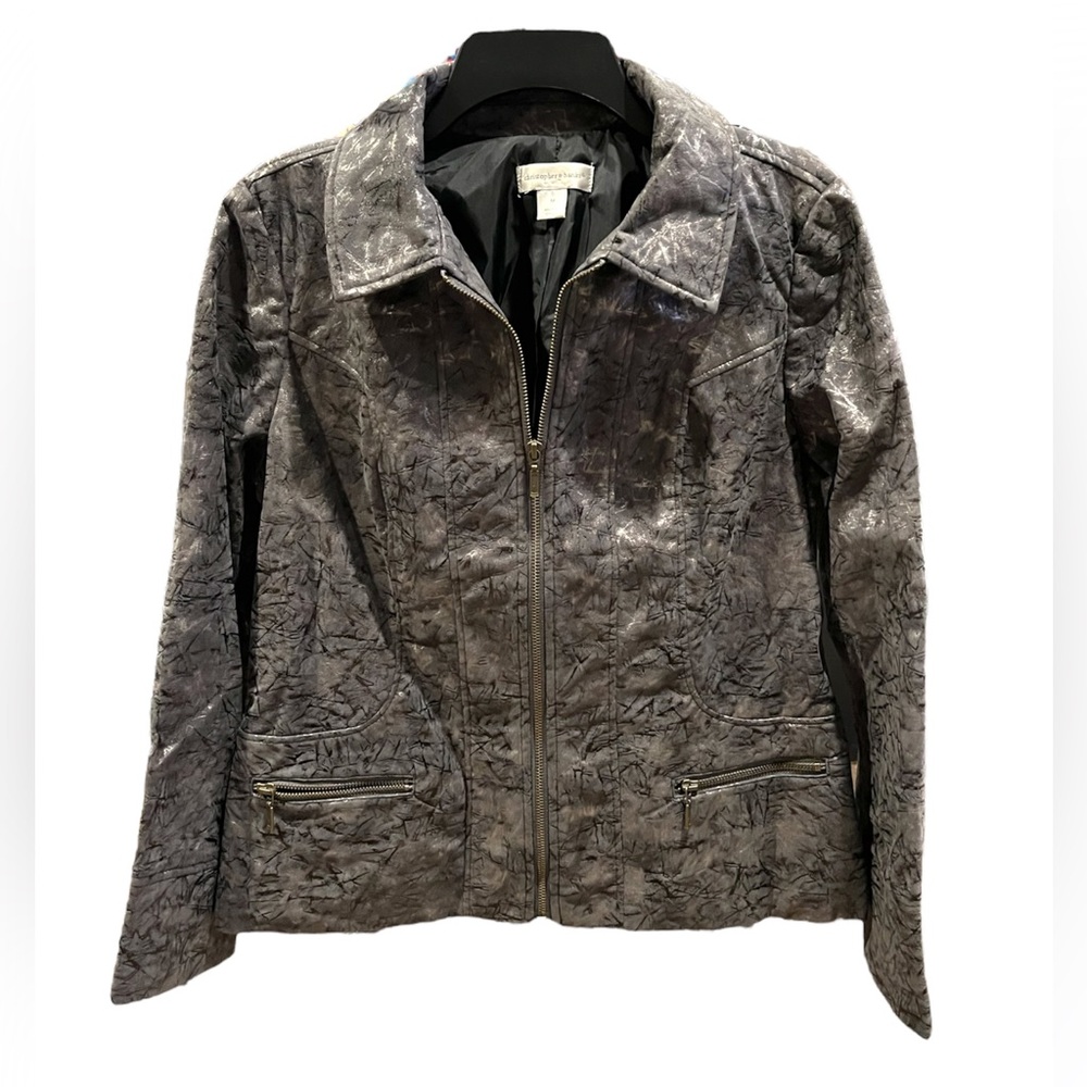 Christopher & Banks Gray Full Zip Collared Jacket Silver Metallic Size Medium